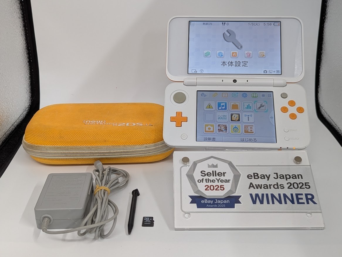 B112 Nintendo new 2DS console LL XL Orange x White Japan w/pouch pen adapter