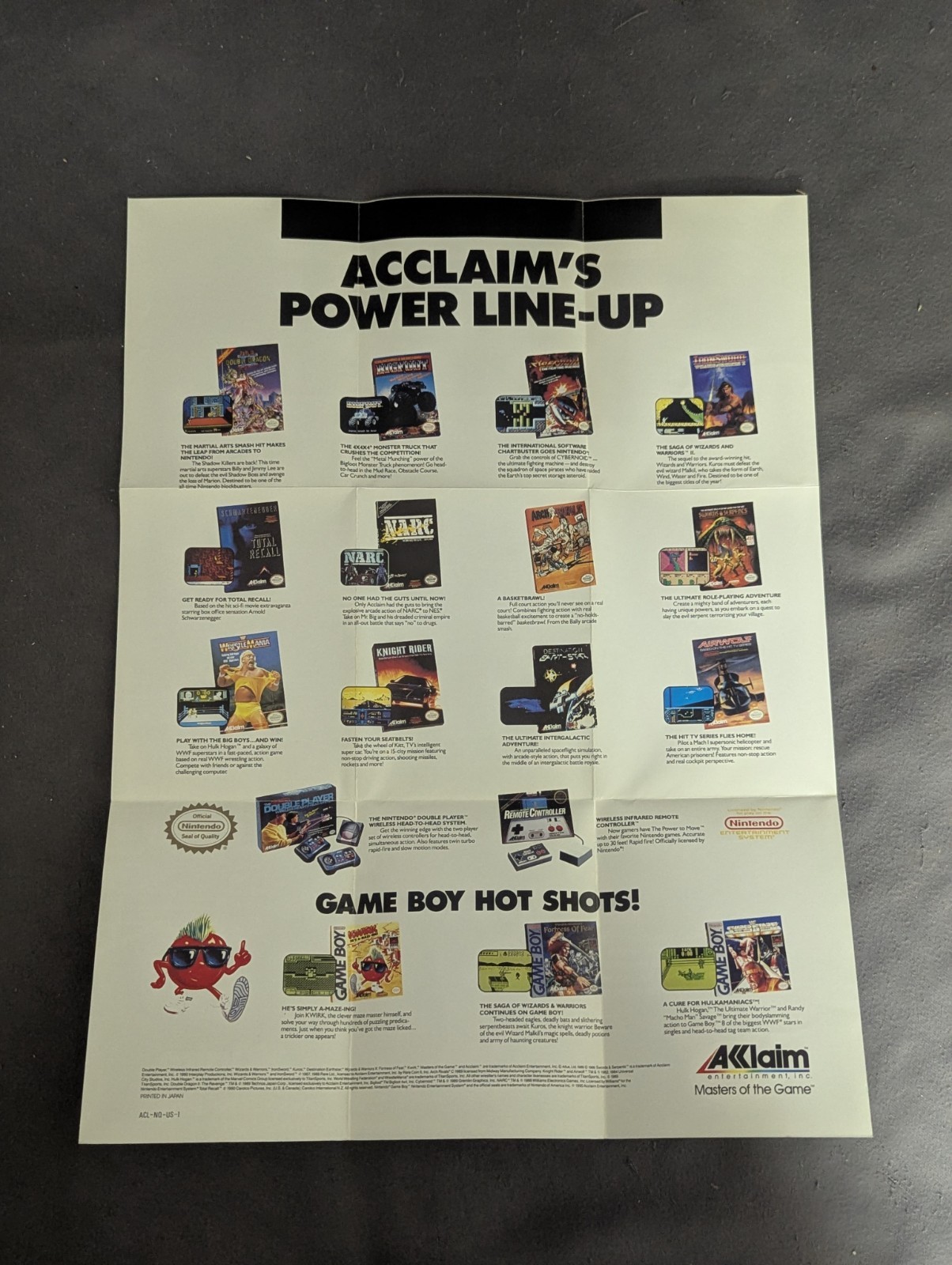 1989 Narc Fold Out Poster Insert NES Nintendo Acclaim