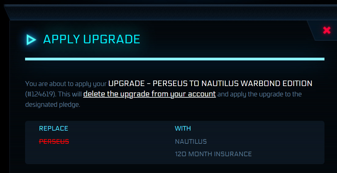 Star Citizen – Upgrade – Perseus to Nautilus Warbond Edition -120m/10y insurance