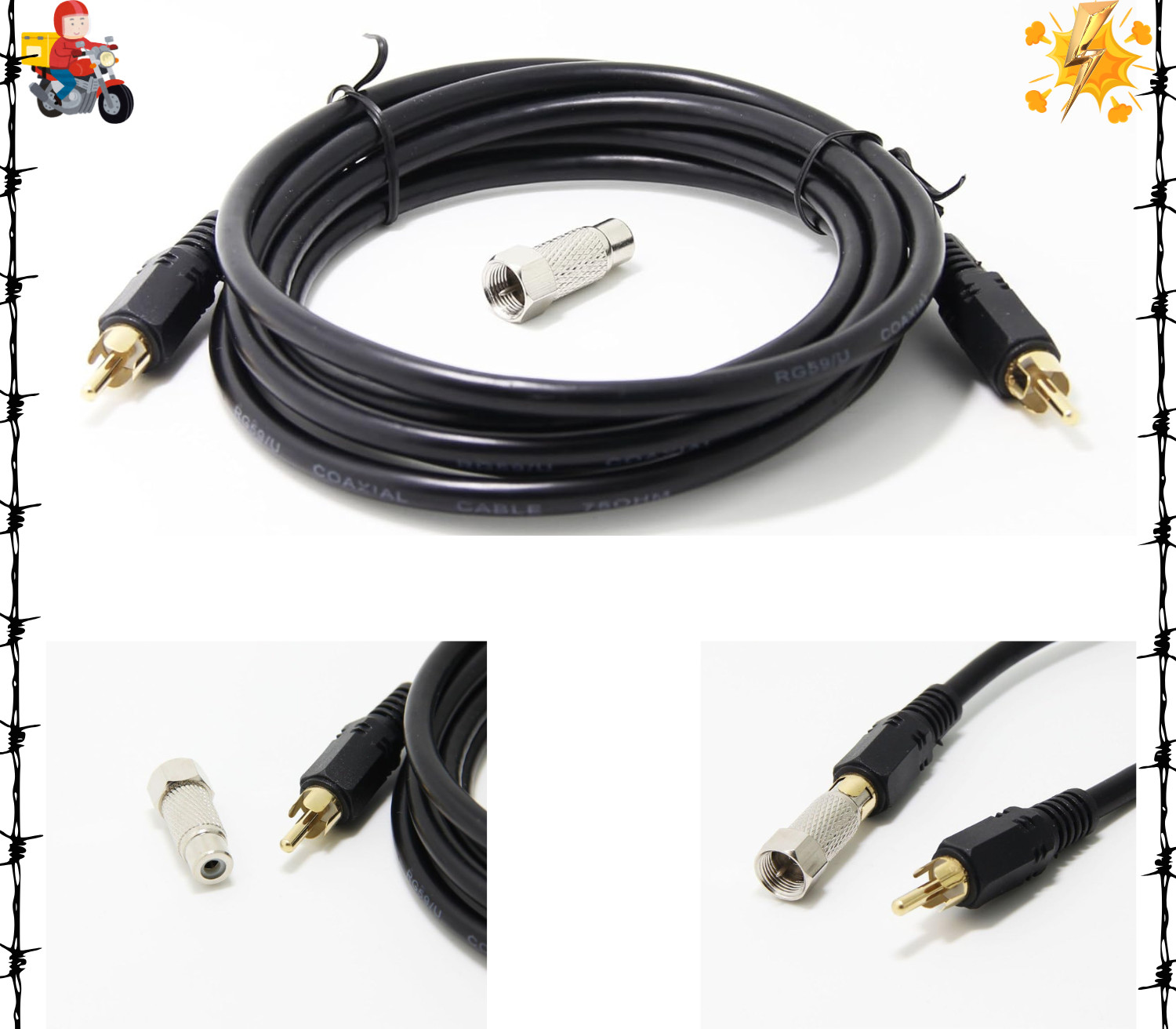 RCA Video Cable with RF TV Connector for Atari 2600 Jr 7800 Colecovision Intelli