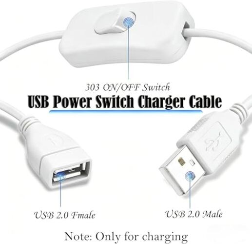 2-Pack USB Cable with Switch ON/Off Cable Extension Toggle for Lamp USB-2.0