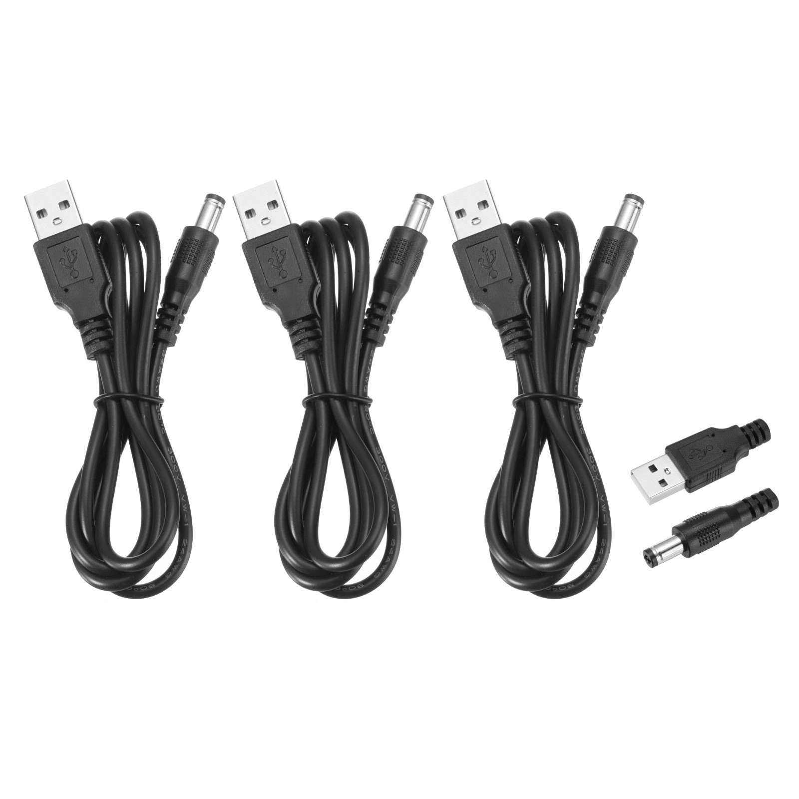USB to DC Power Cable 5V 2A 5.5×2.1mm 3Pcs (1m, Black) for Electronics
