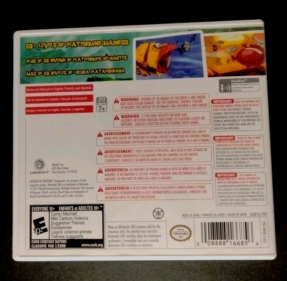 Rayman Origins Nintendo 3ds Authentic Box Case Artwork ONLY