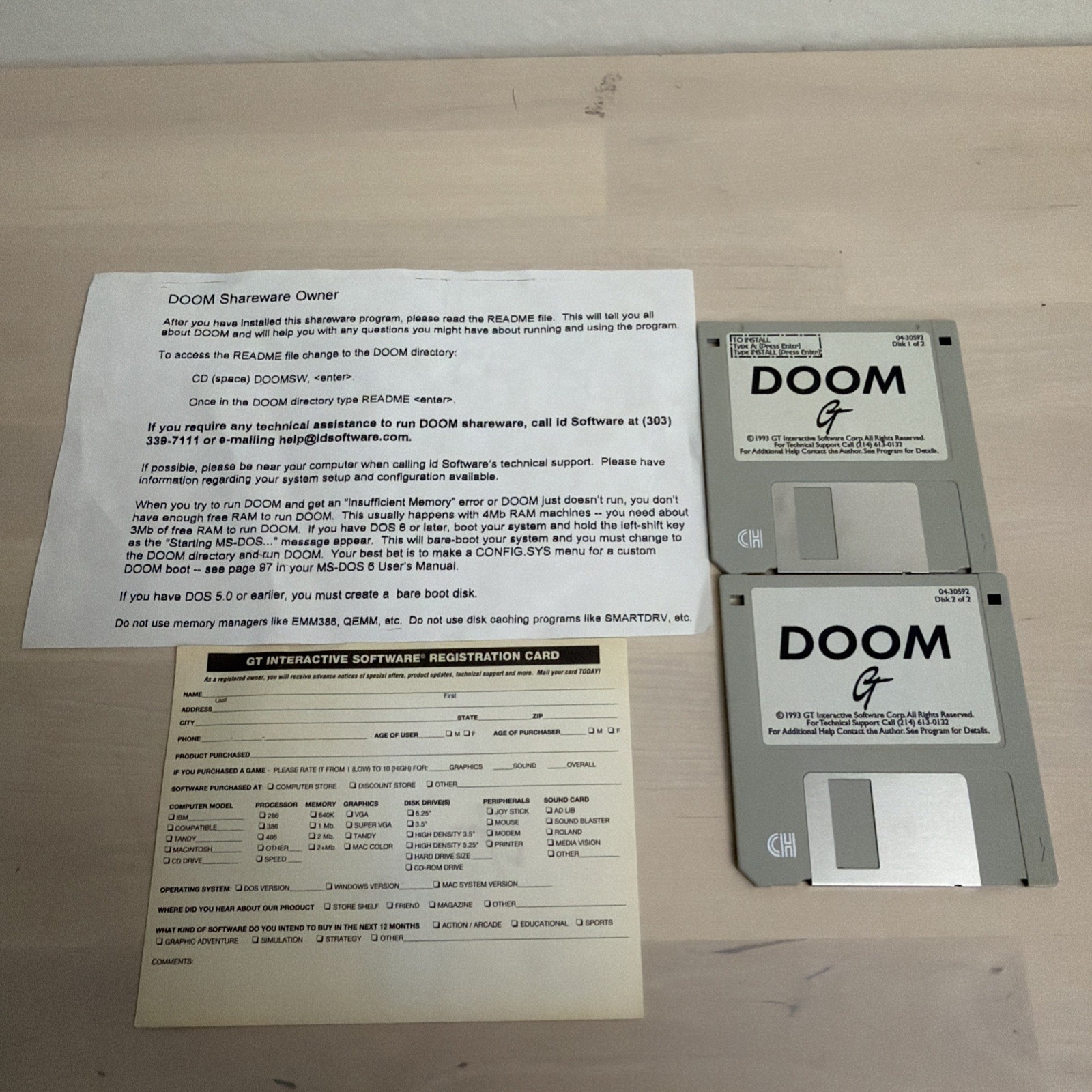 DOOM Shareware 1993 PC Big Box 3.5″ Diskettes Id Software GT Interactive