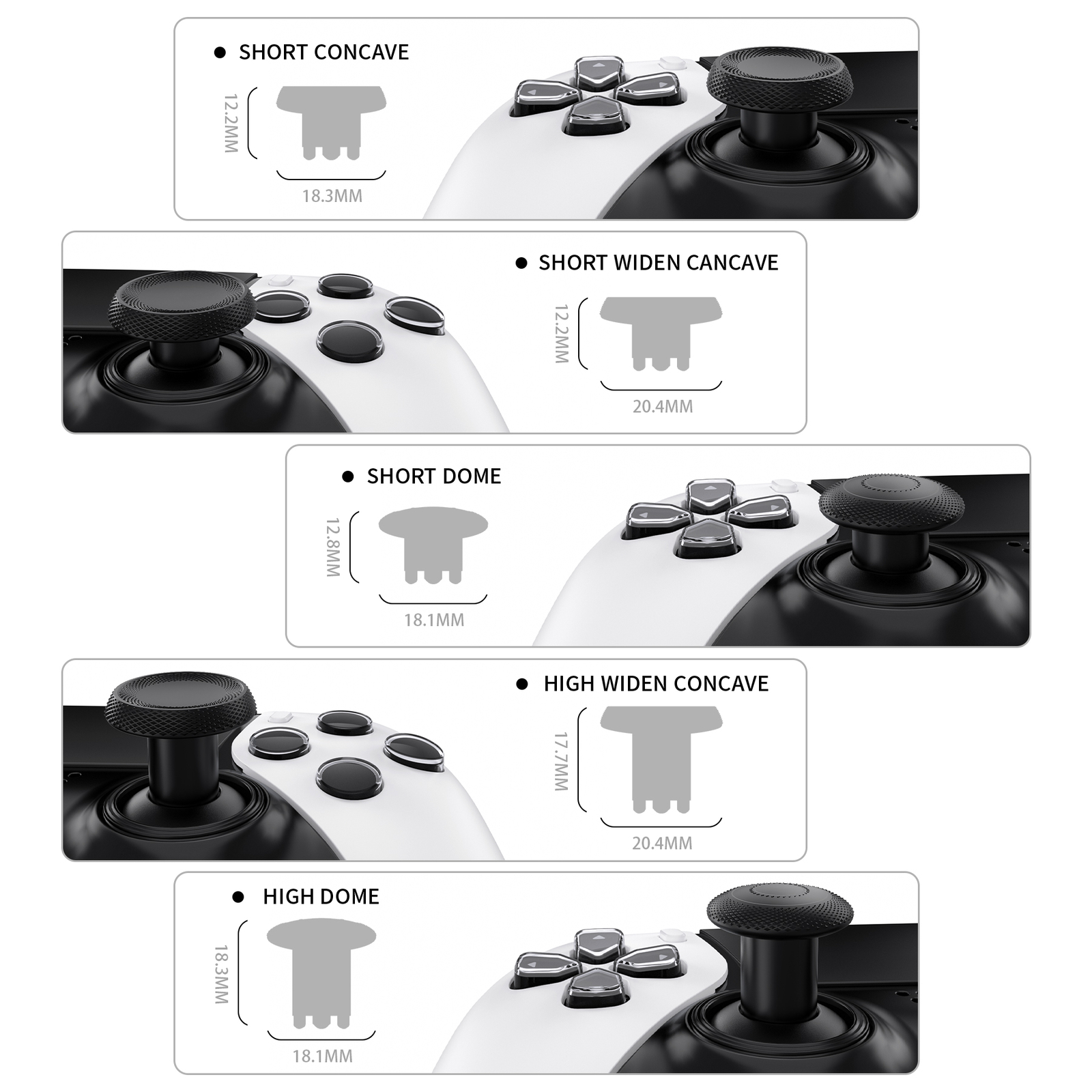 Swappable Analog Thumbsticks Caps for PS5 Edge Controller – 4 Heights 3 Surfaces