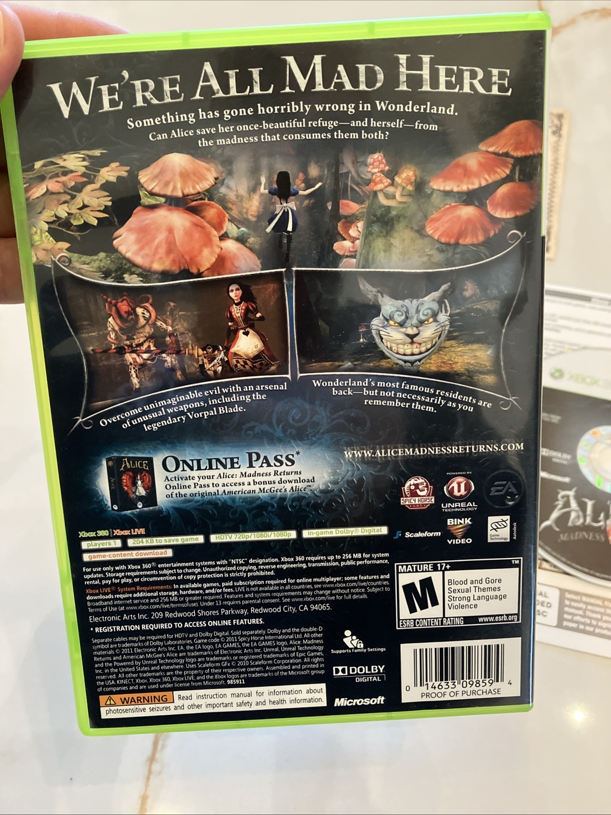 Alice: Madness Returns Xbox 360 CIB Complete W/ Manual & Insert Tested