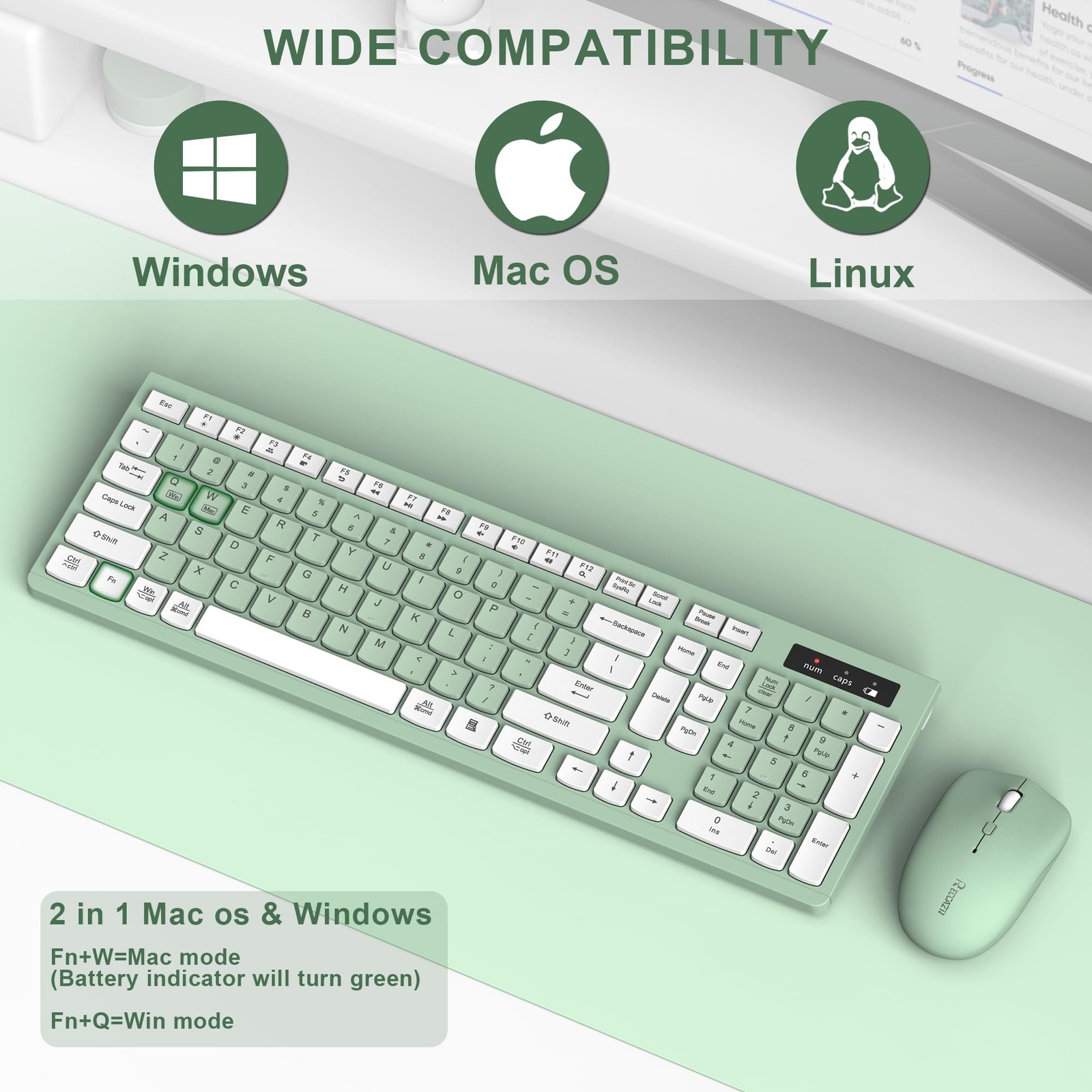 Wireless Keyboard and Mouse Combo Full-Sized Wireless Keyboard and Adjustable…
