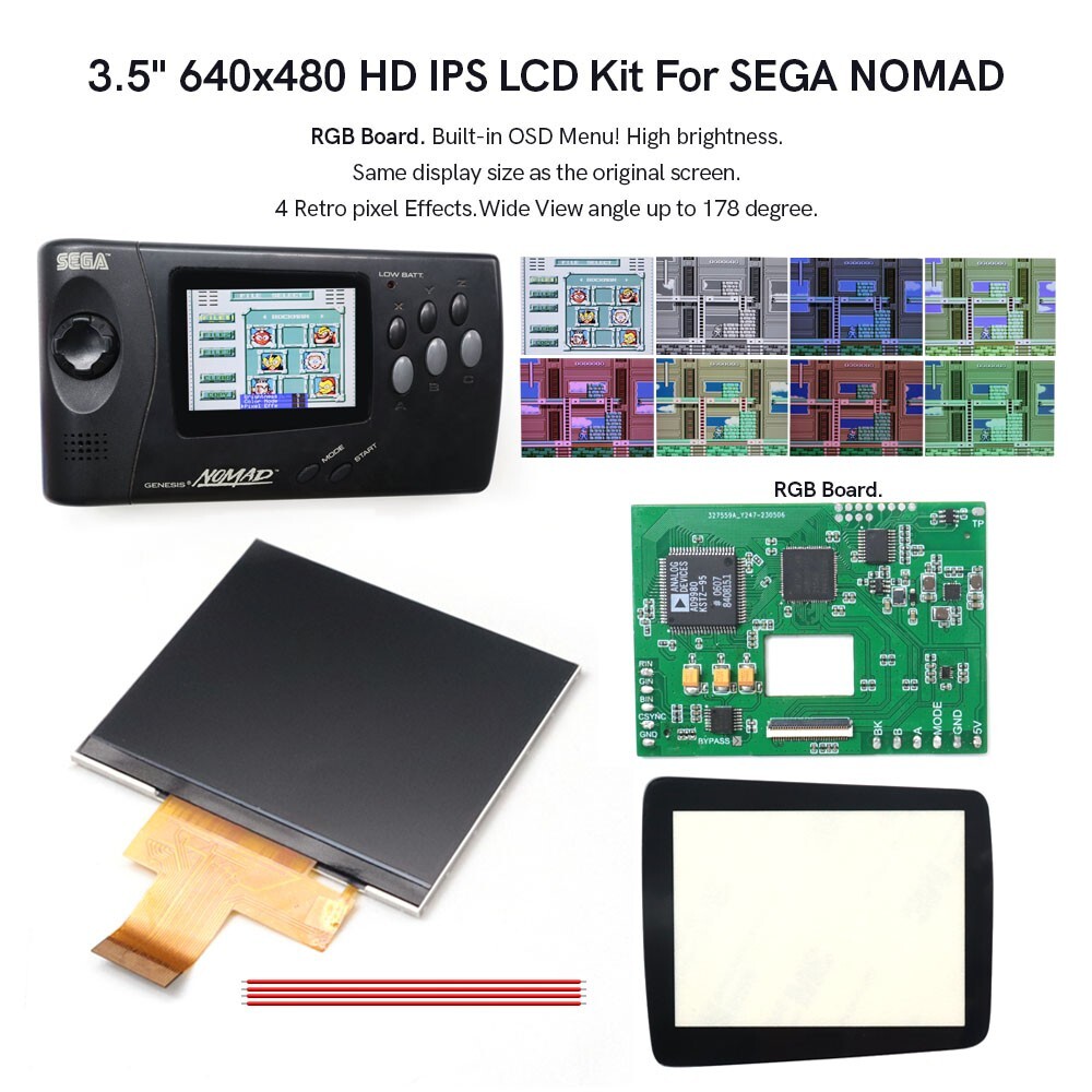Hight Light SEGA IPS LCD 3.5″ 640×480 HD RGB PCB OSD MOD for SEGA NOMAD Console