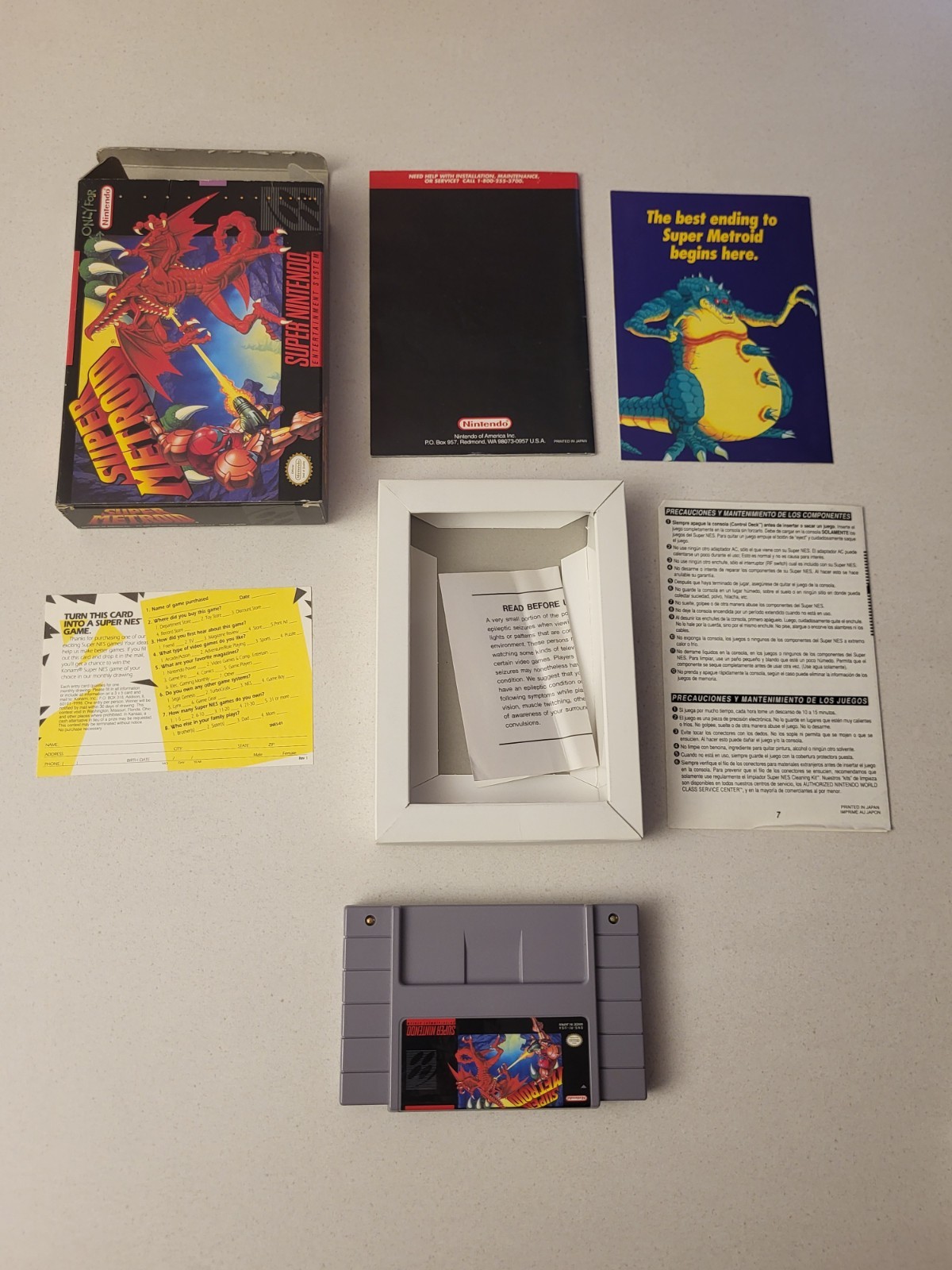 Super Metroid SNES CIB Complete SNS-RI-USA Manual All Inserts VG+