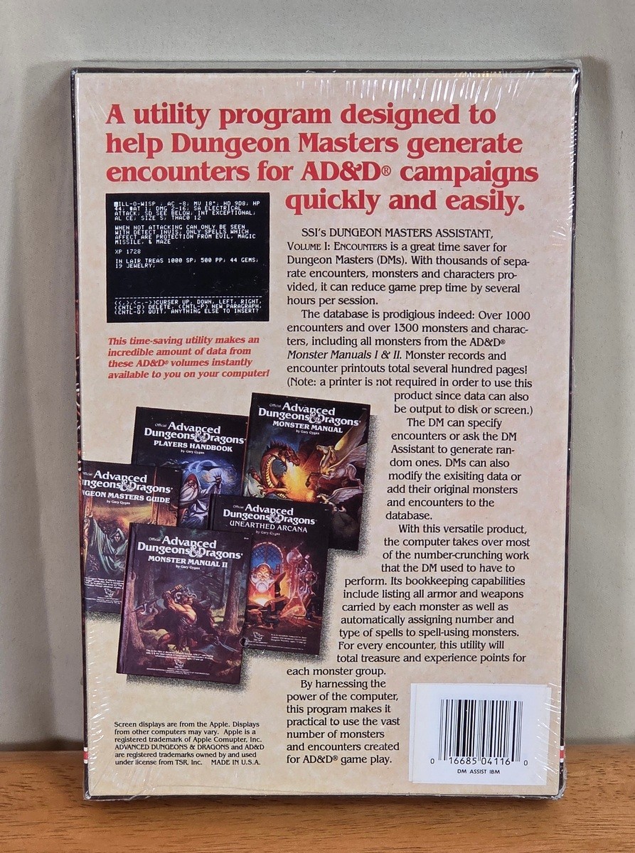 New Sealed AD&D Dungeon Masters Assistant Vol 1 PC Big Box Game IBM Complete