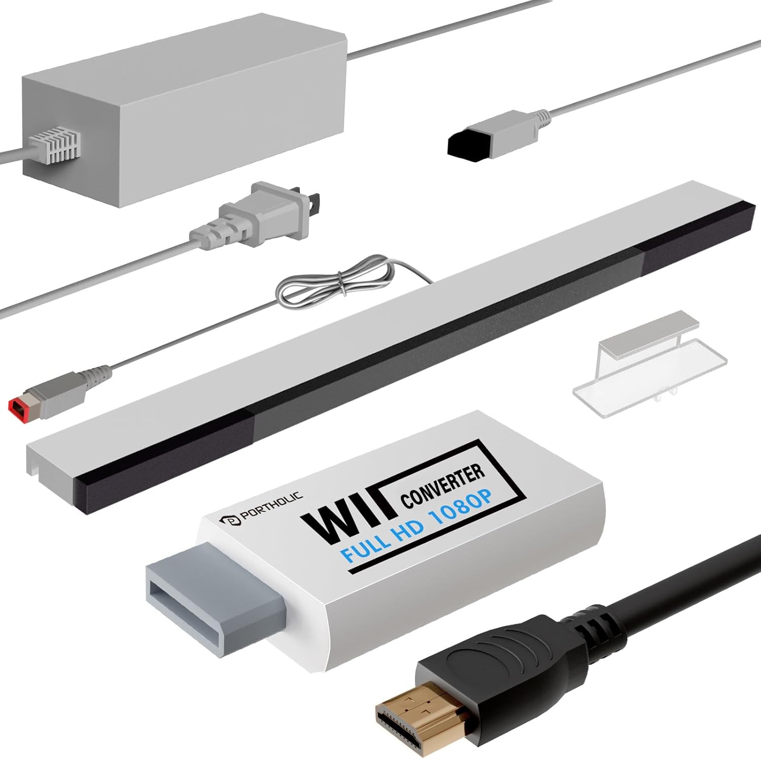 4 in 1 Wii Replacement Cables Set, Wii AC Power Adapter + Wii to Hdmi Converter+