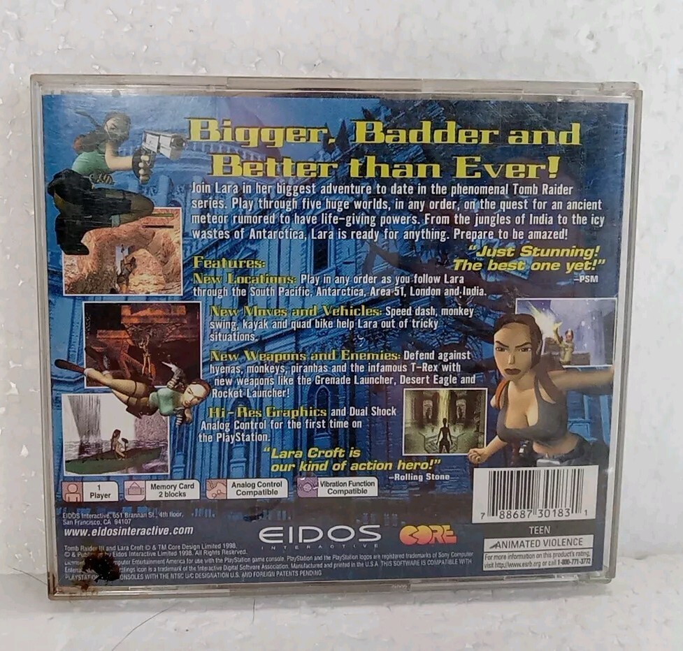 Tomb Raider III Adventures of Lara Croft Sony PlayStation 1 Manual & Case Damage