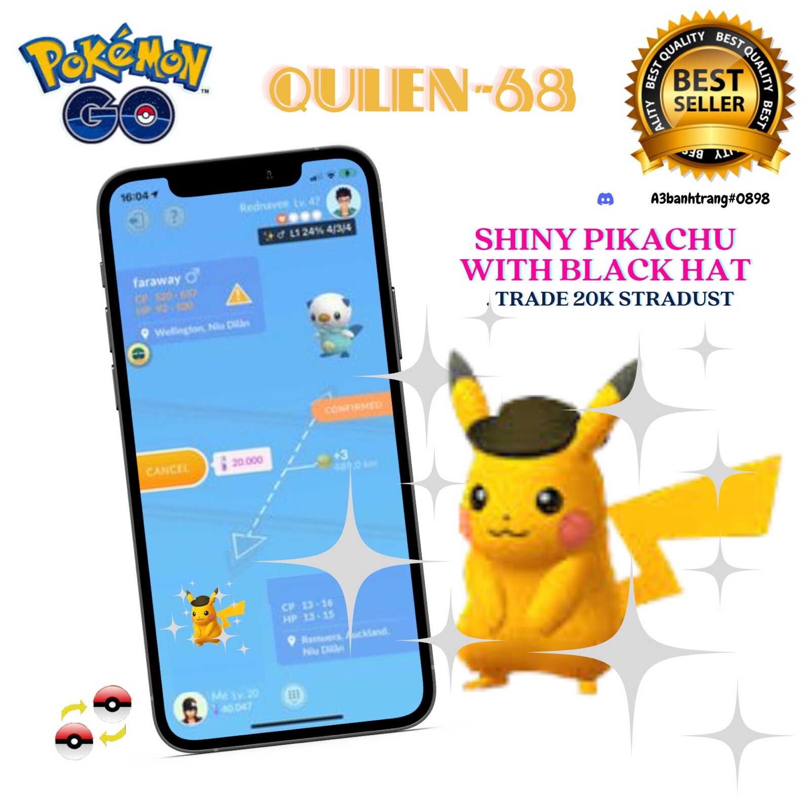 Shiny Pikachu ( Safari zone ) – Gender: random – Trade 20k Stradust – Available
