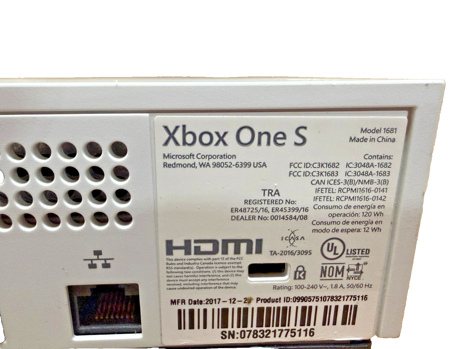 Microsoft Xbox One S 512GB Digital Console White with Wireless Controller 120FPS