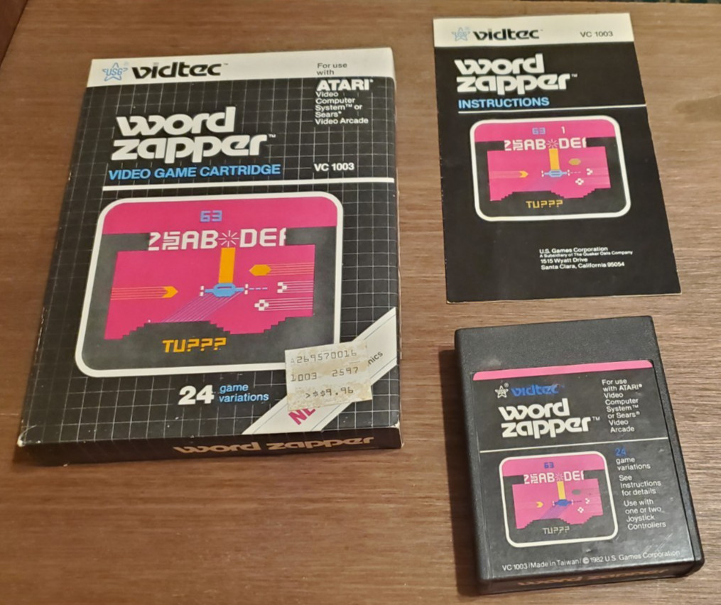 Word Zapper W/ Box + Manual ATARI 2600 1982 Vidtec Vintage Game Cartridge