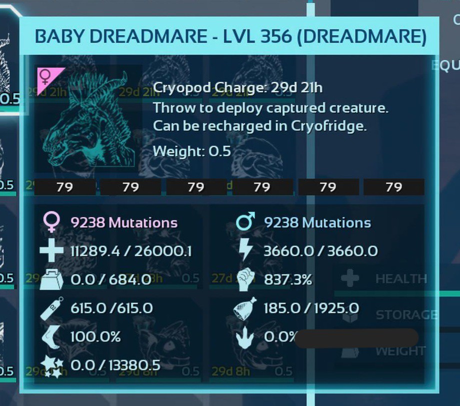 ARK ASA PVE OFFICIAL PAIR BABY DREADMARE BLACK ID79 TOP STATUS 26KHP 837 MELEE