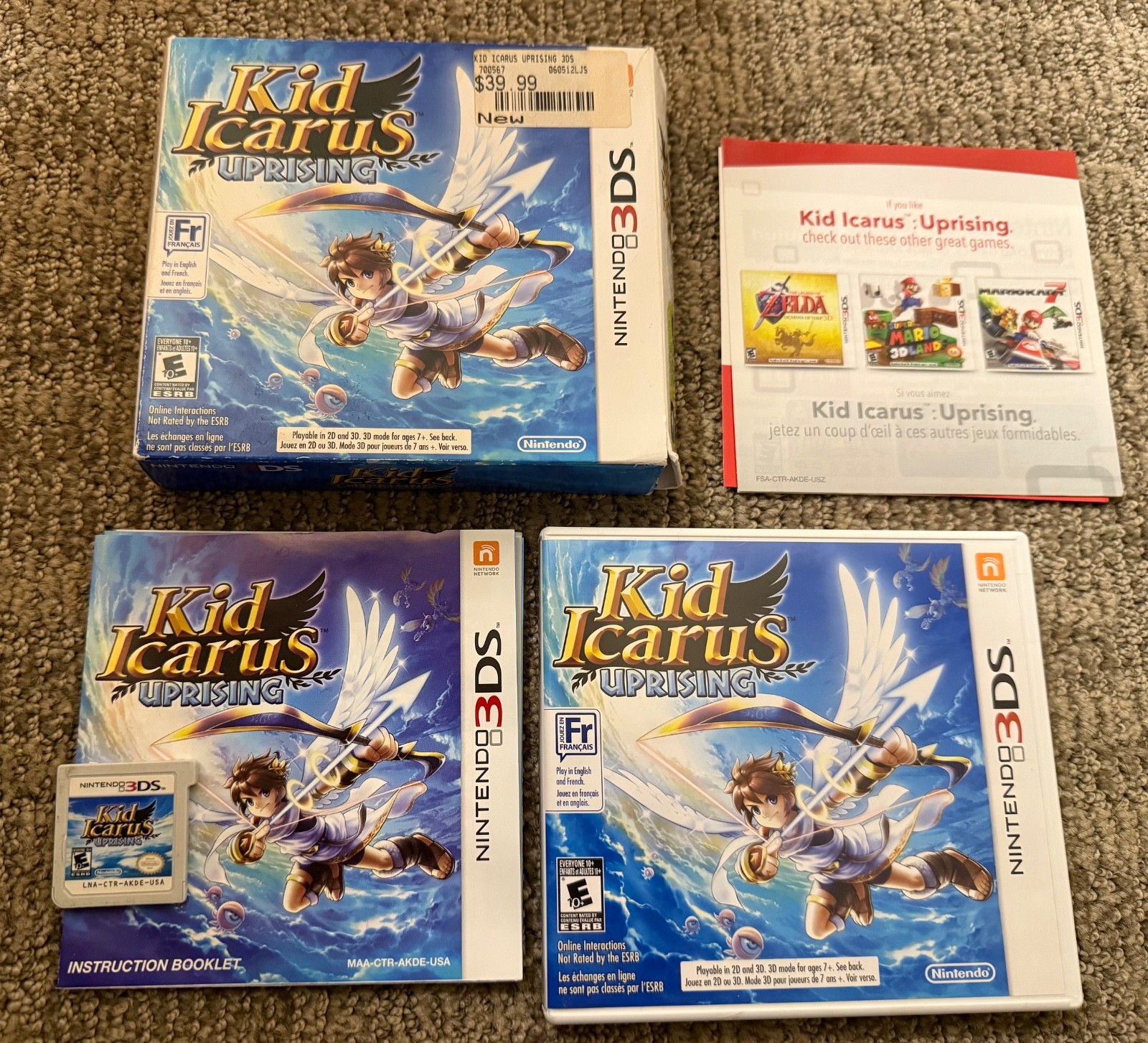 Kid Icarus: Uprising Nintendo 3DS (2012) CIB no stand/AR cards NTSC-U/C