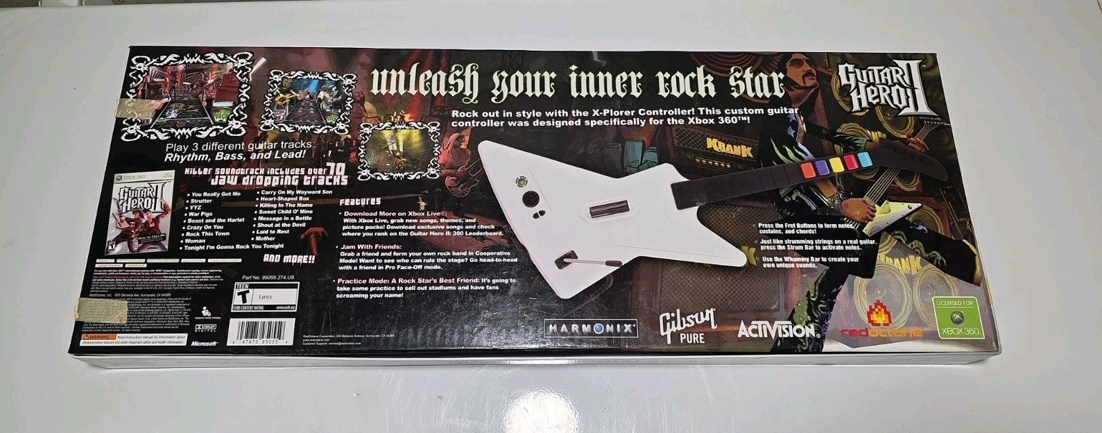 Guitar Hero II Microsoft Xbox 360 Wired X-plorer Guitar Bundle W/ Game & Strap