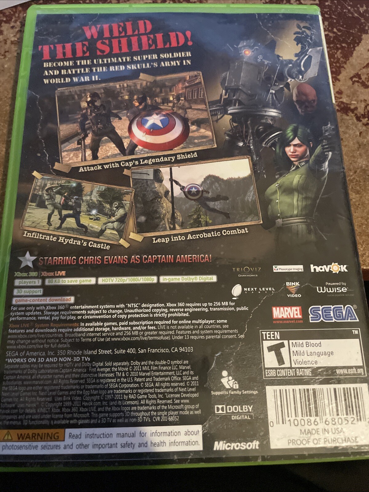 Captain America: Super Soldier (Microsoft Xbox 360, 2011) CIB Complete w/ Manual