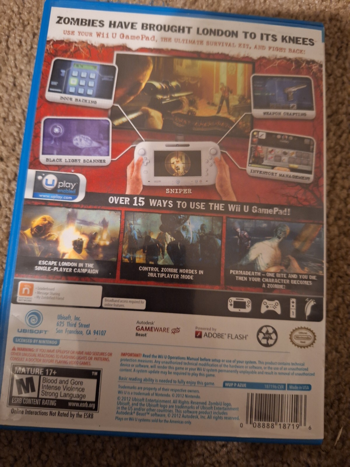 Authentic And Tested ZombiU Complete In Box (Nintendo Wii U, 2012)