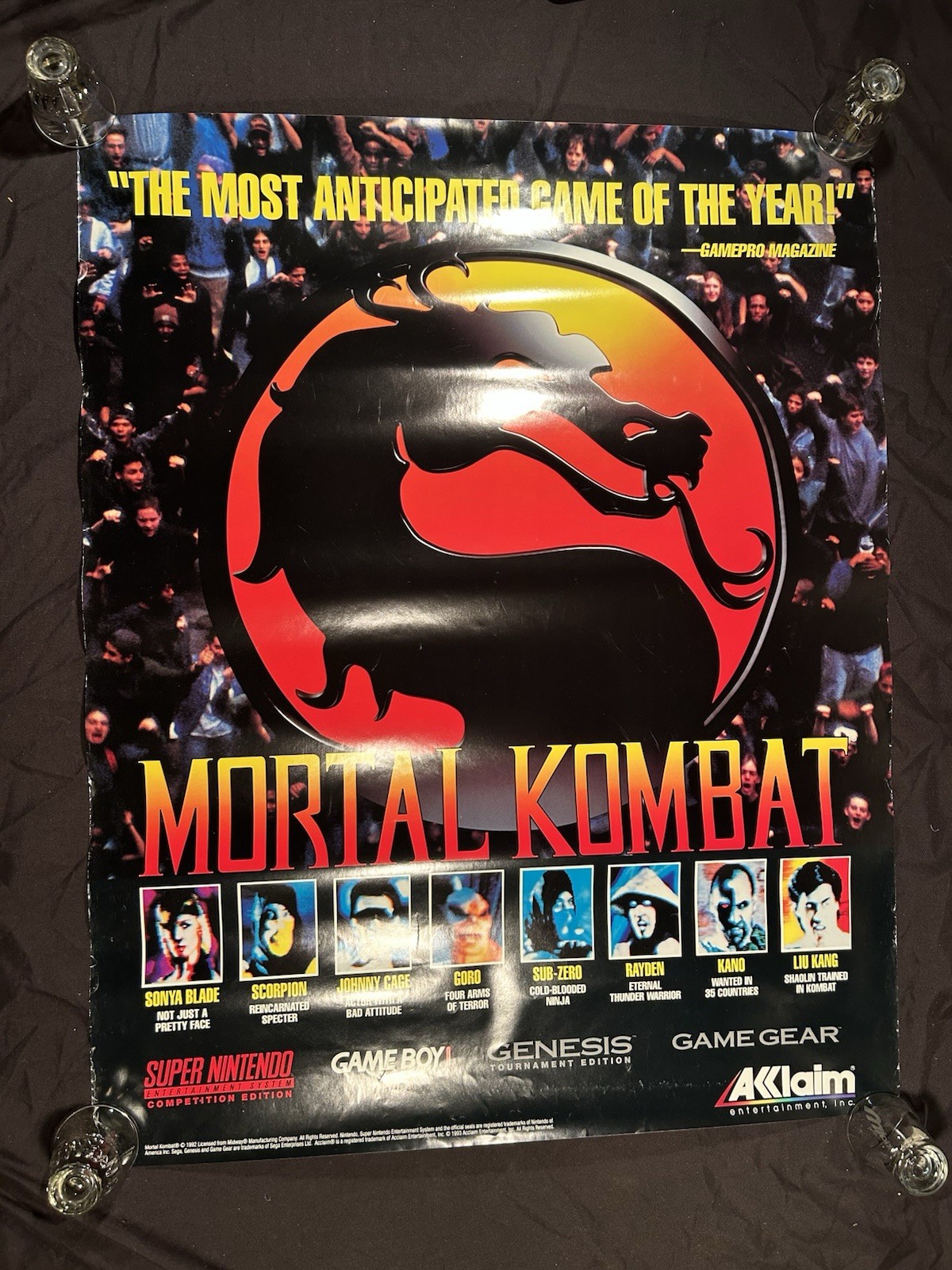 Mortal Kombat 1993 Rare Store Promo Poster Akklaim! SNES SEGA GAMEBOY!