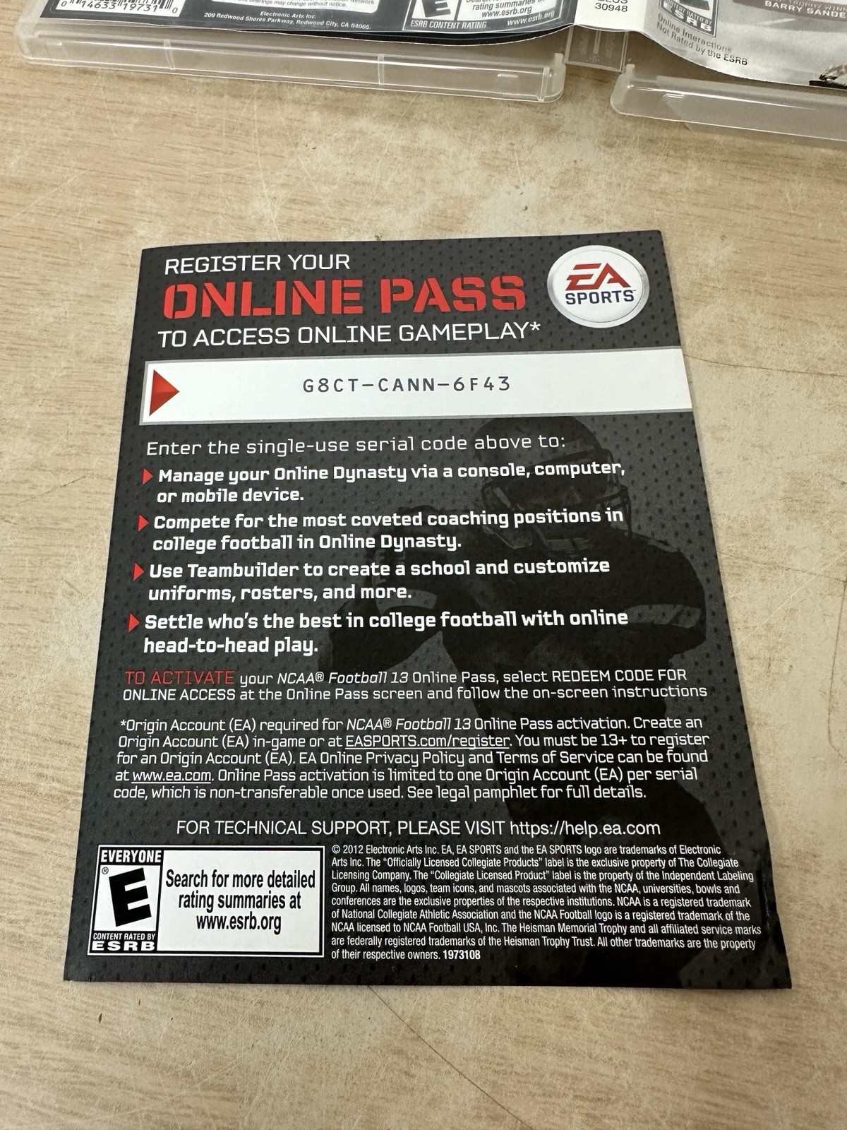 NCAA Football 13 – PlayStation 3, PS3 – CIB Complete w/ Manual & Insert – Tested