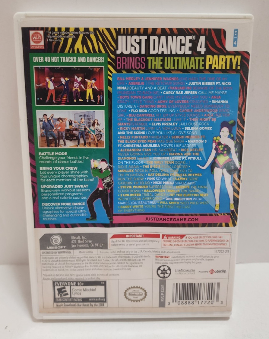 Just Dance 4 Ubisoft Nintendo Wii Game Complete CIB Tested Working READ