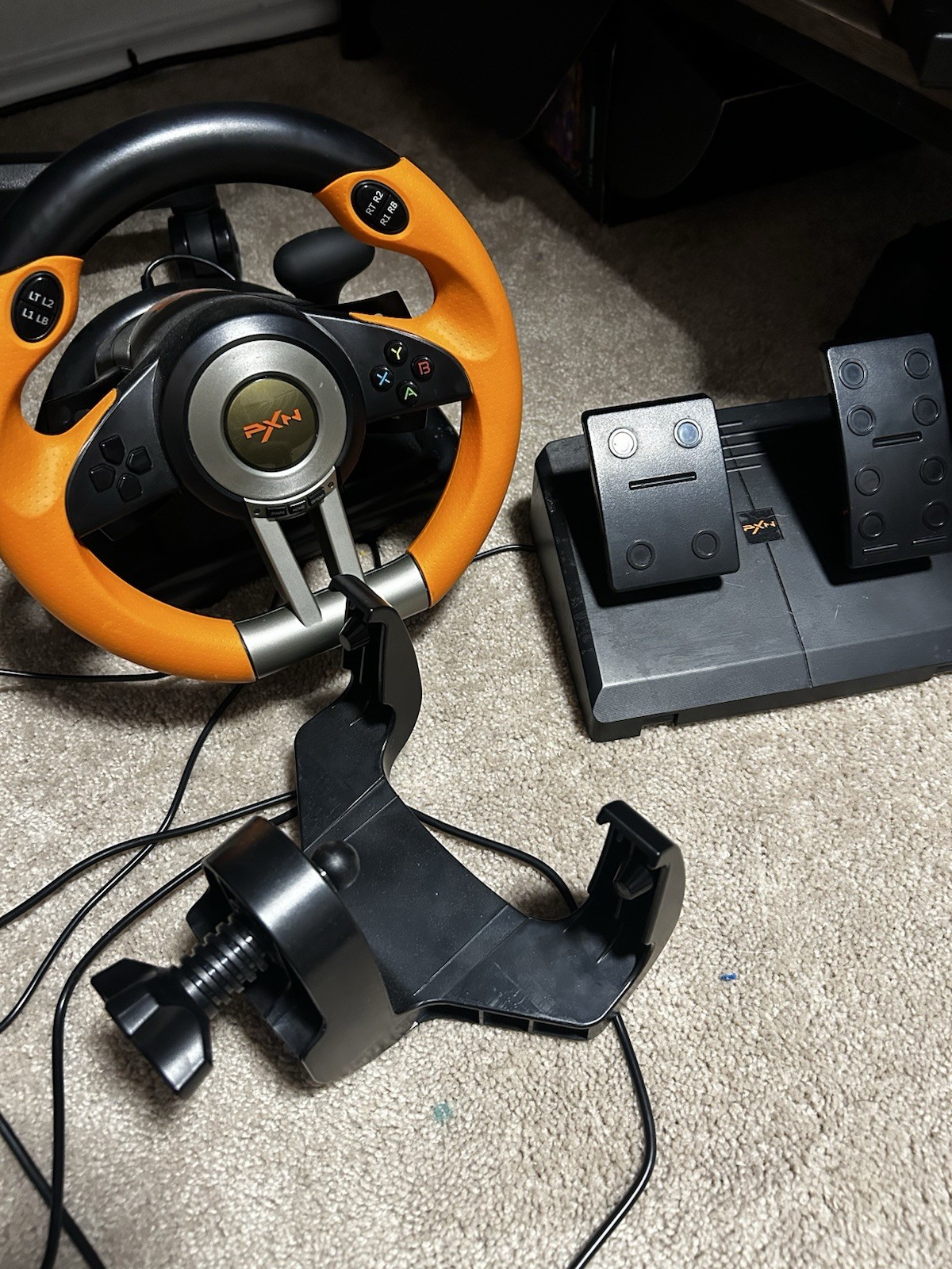 PXN Wired Racing Wheel Orange Black with Pedals and mount