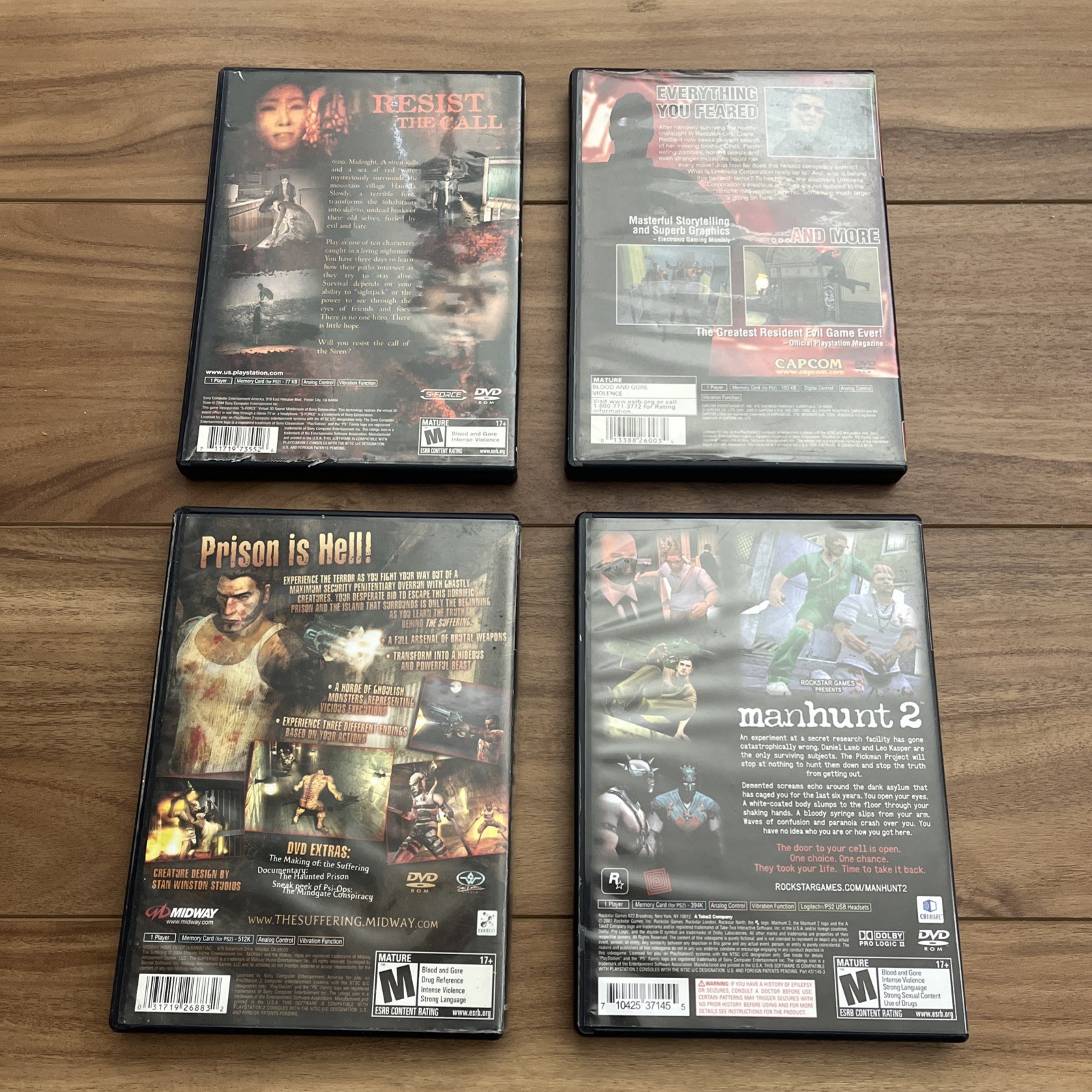 SiRen, Suffering, manhunt 2, Resident Evil Code: Veronica (Playstation 2) (CIB)