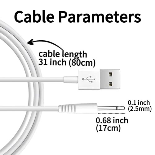 (2 Pack) DC 2.5mm Fast Charger 2.7Ft Replacement USB Charging Cable