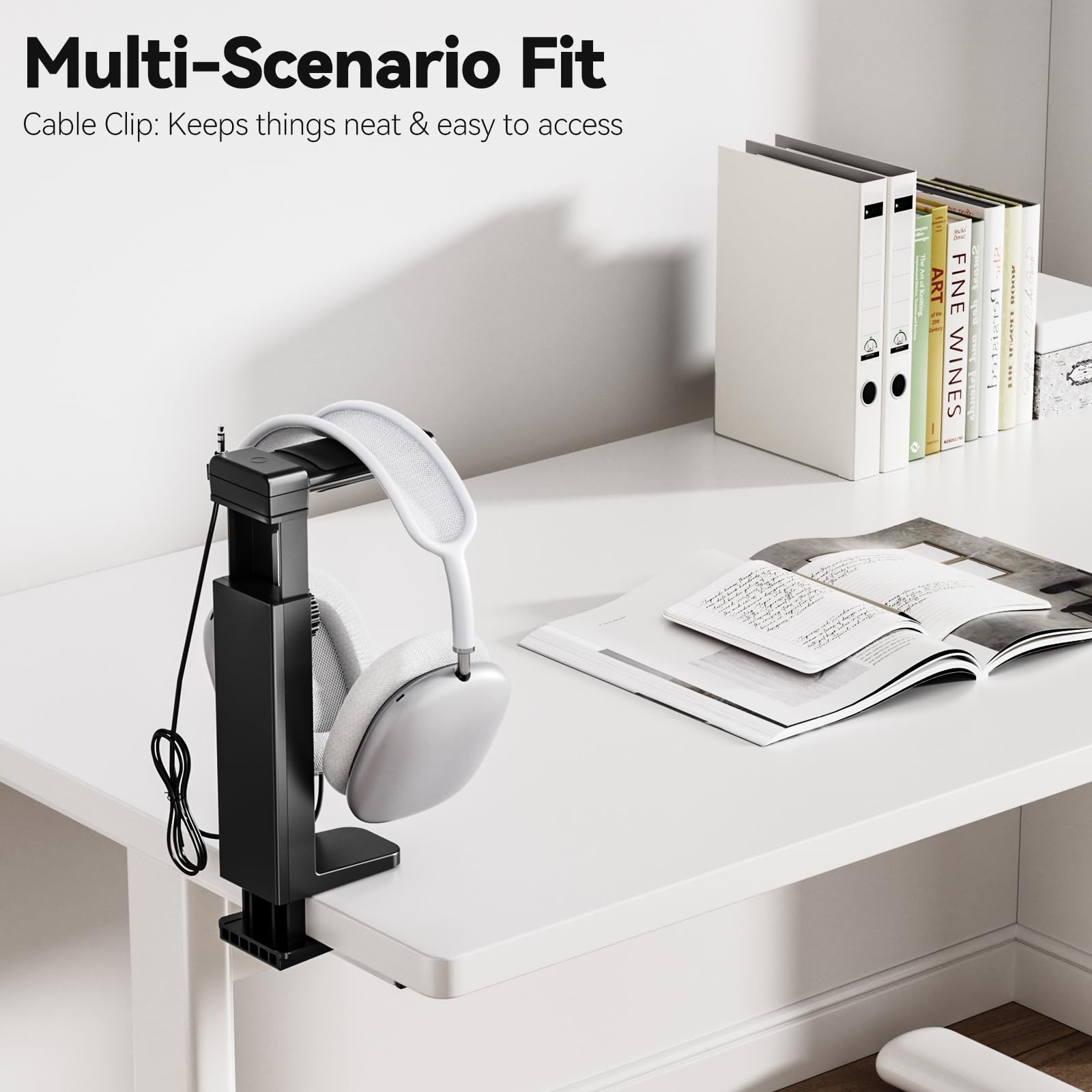 Headphone Stand Under Desk Hanger Hook Mount Spring Clamp Adjustable Cable Clip