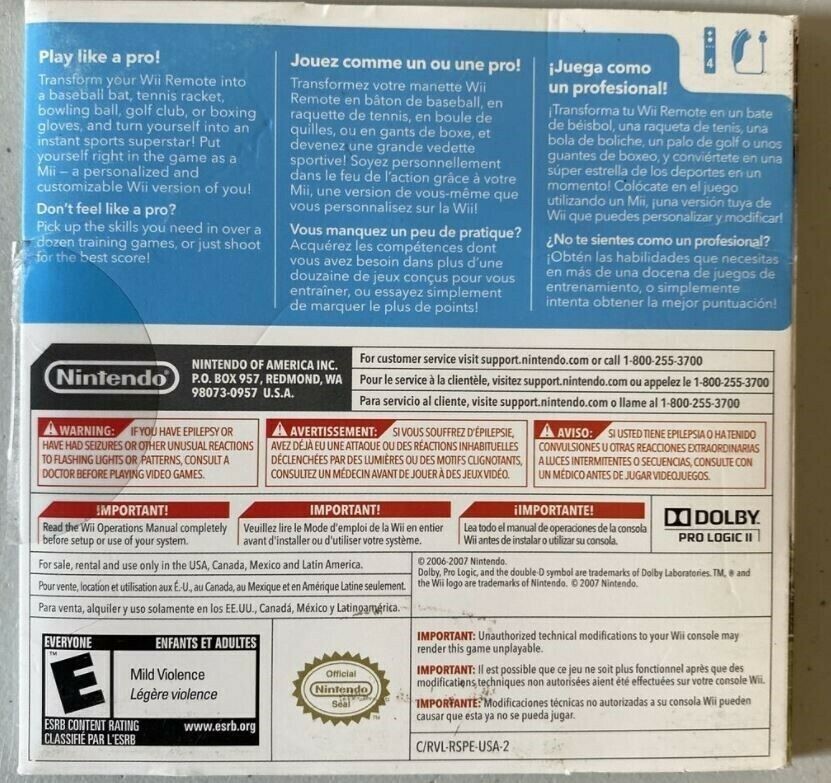 Nintendo Wii *No Game* Wii Sports Sleeve and Manual Only