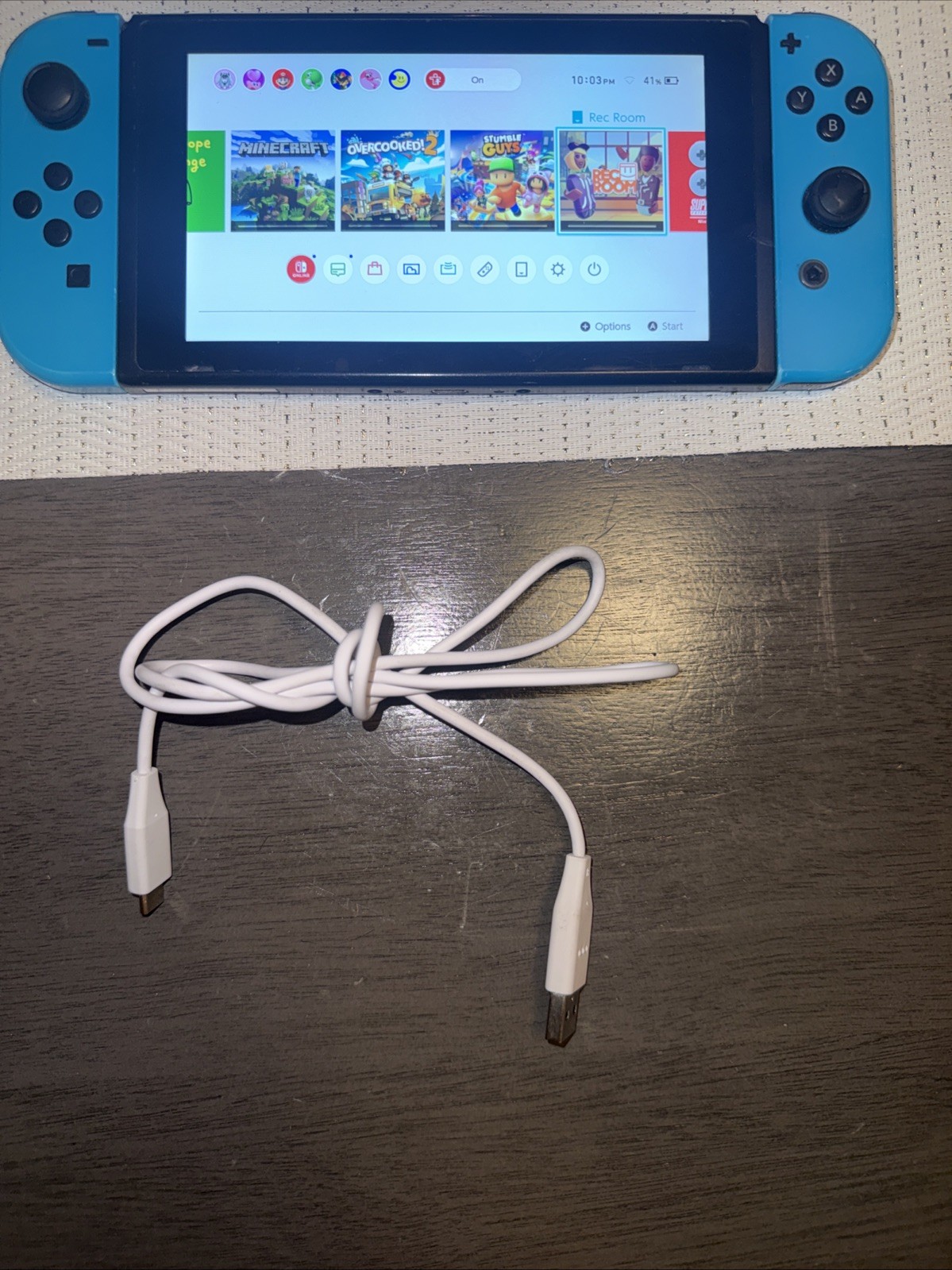 Nintendo Switch HAC-001/01 Console W/ Blue Joy-Con Controllers With Cable