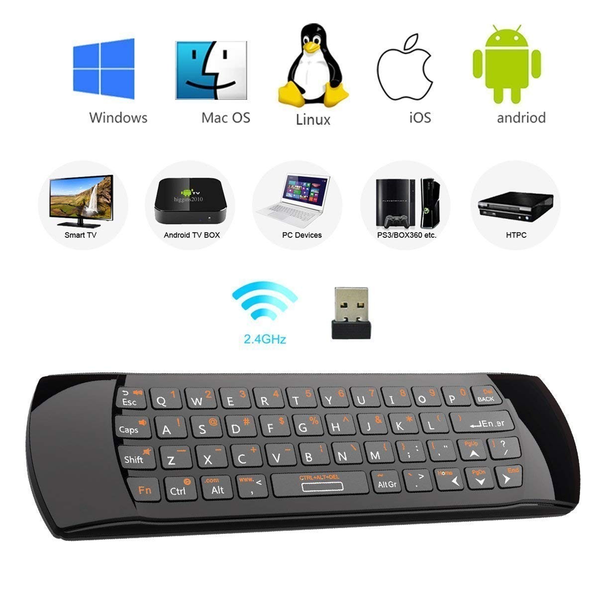 Rii Mini i25 Multifunction Portable 3 in 1 2.4GHz 170mm*49mm*16mm, Black