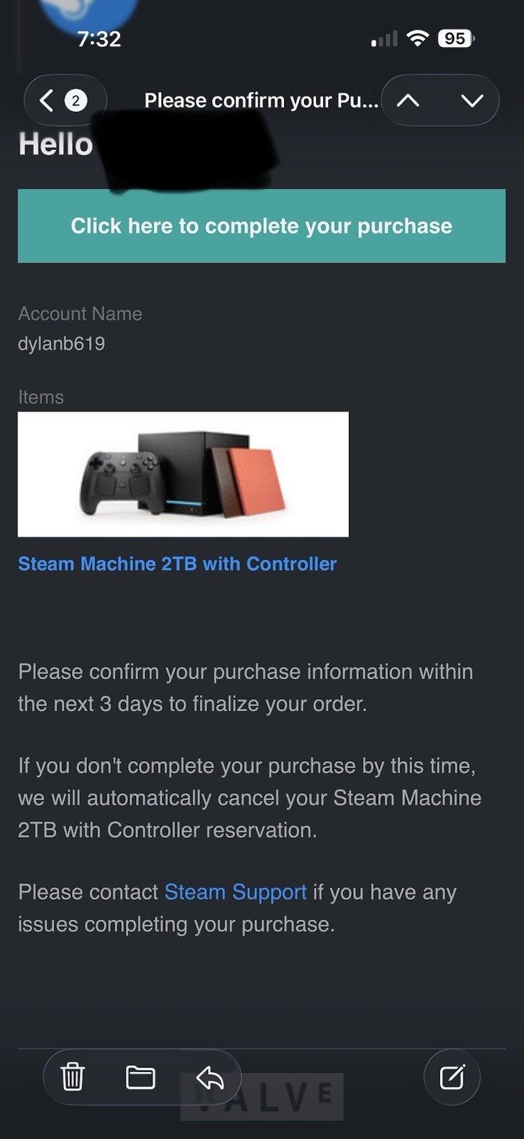 Valve Steam Machine Console 2TB Storage Black with Included Controller
