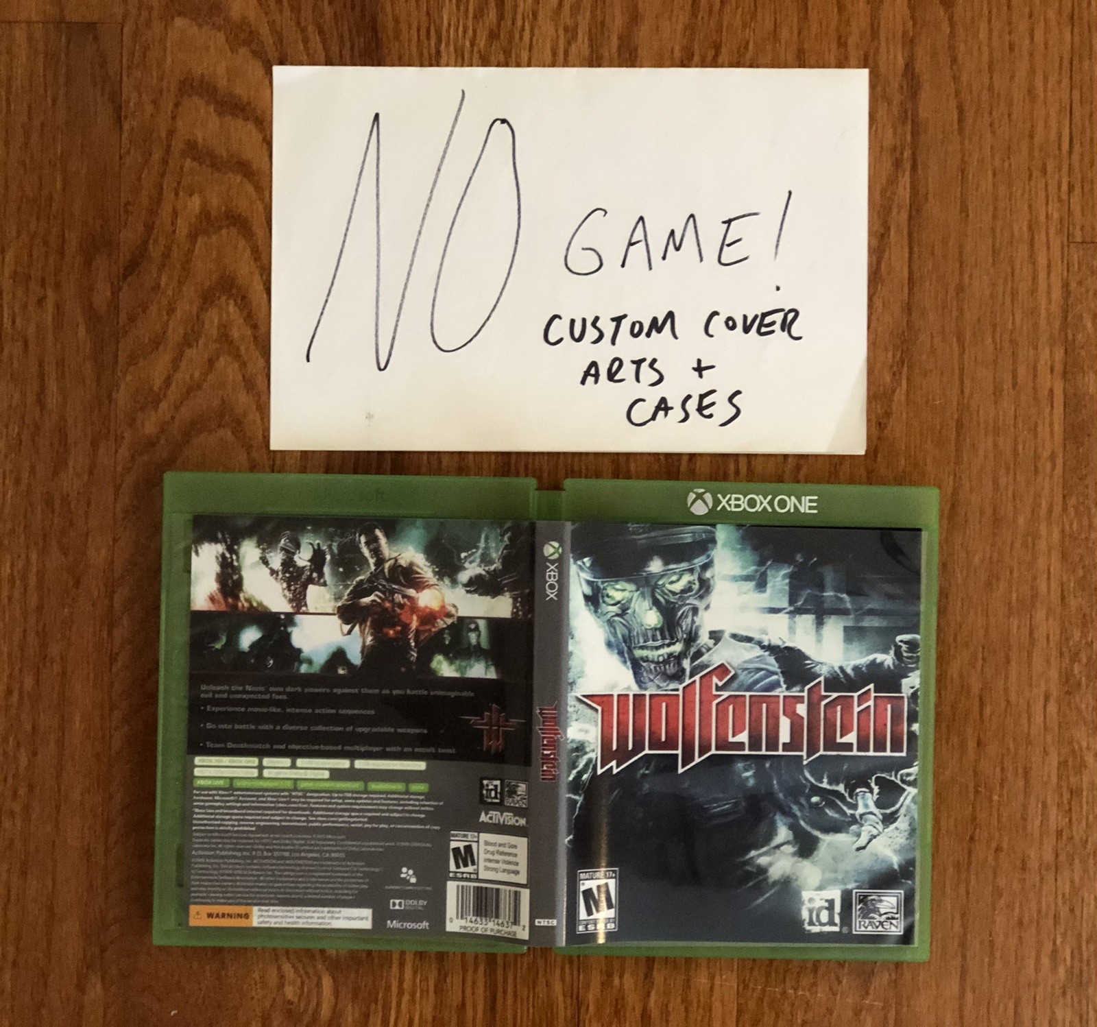 NO GAME CUSTOM COVER ART CASE XBOX ONE SERIES X Wolfenstein 2009 Xbox 360
