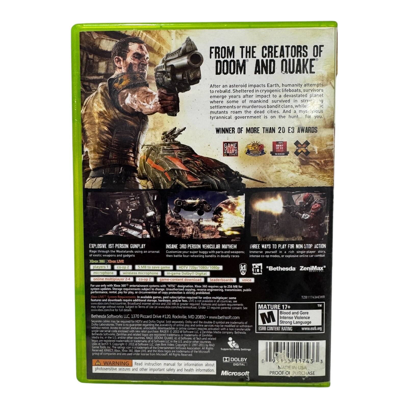 Rage Anarchy Edition (Xbox 360 2010) Bethesda FPS Shooter Disc Only