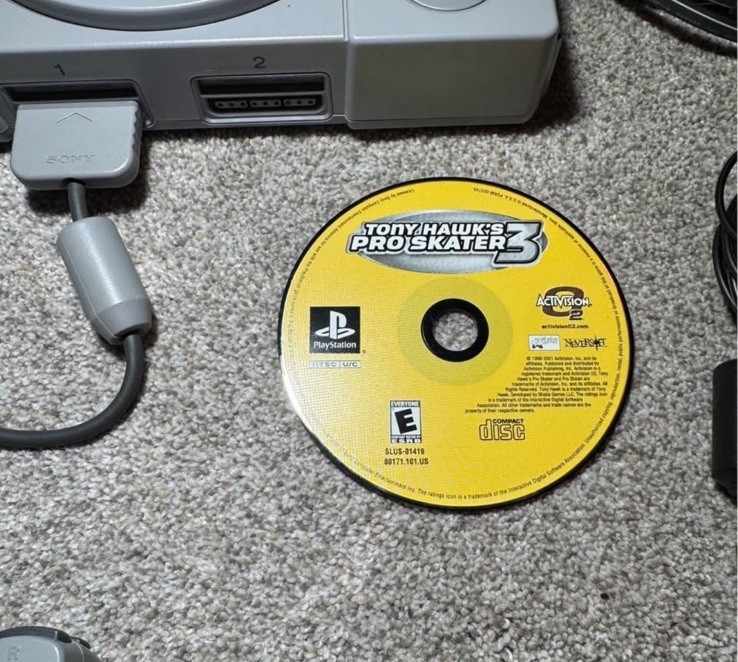 Sony PlayStation PS1 Gray Console Working with Controller, Game, And Cables