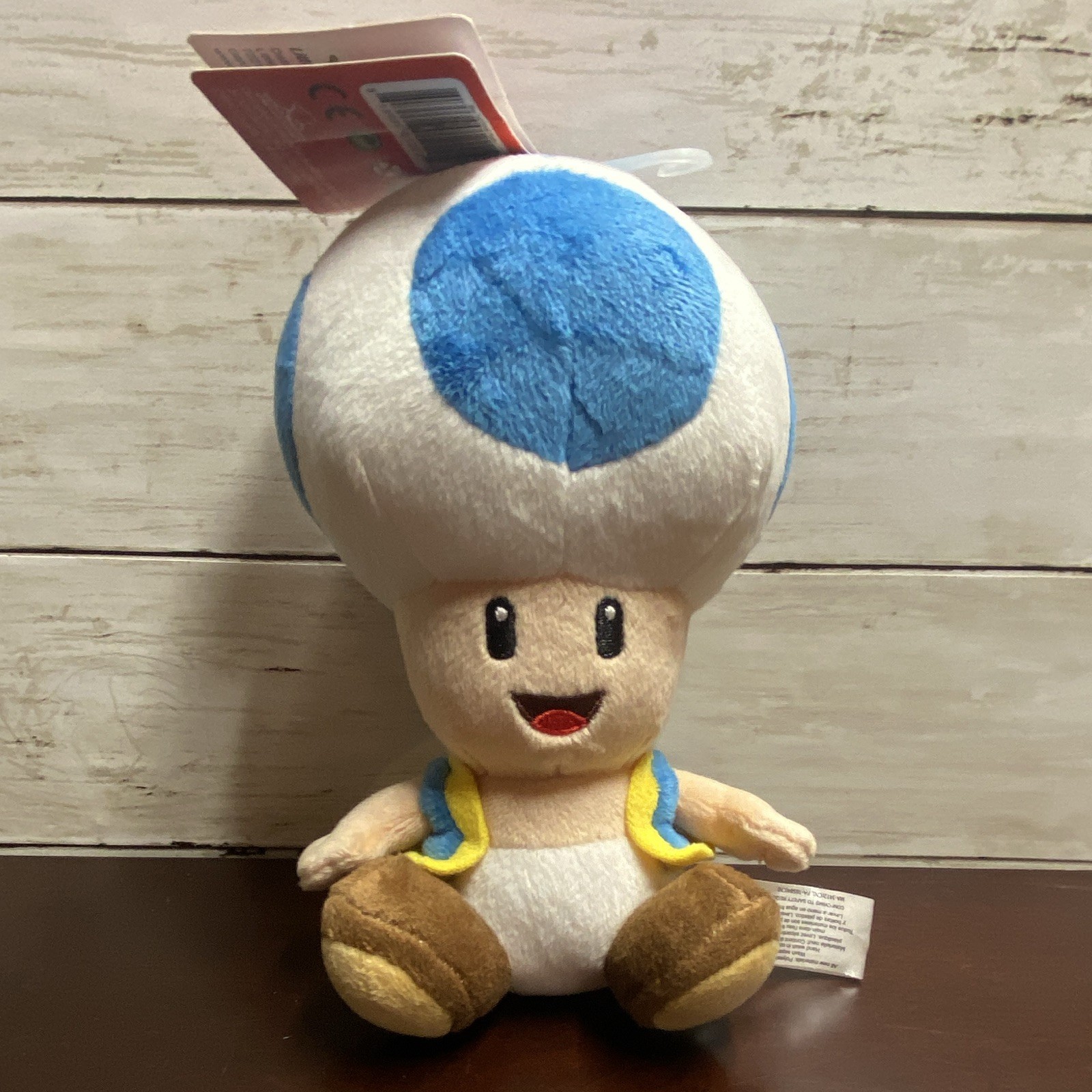 Nintendo Super Mario Bros. Toad Plush Doll Blue Mushroom w/ Hanging Loop NEW