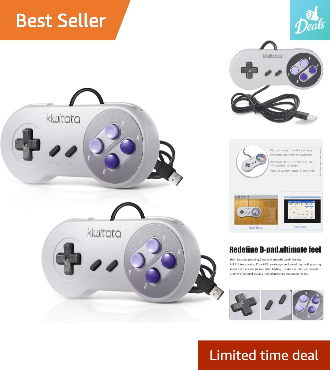 Classic SNES Design USB Gamepad – Ultimate Retro Gaming Experience 2-Pack