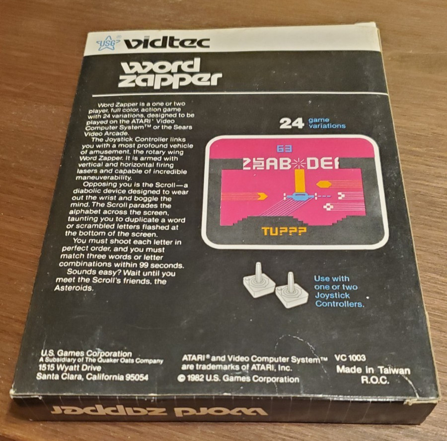 Word Zapper W/ Box + Manual ATARI 2600 1982 Vidtec Vintage Game Cartridge