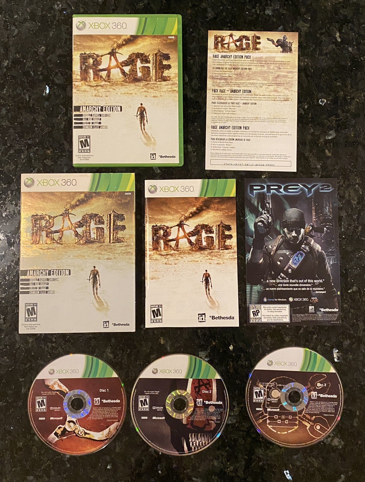 Rage Anarchy Edition Xbox 360 COMPLETE w/ 3 Discs Manual Inserts Slip NICE COND