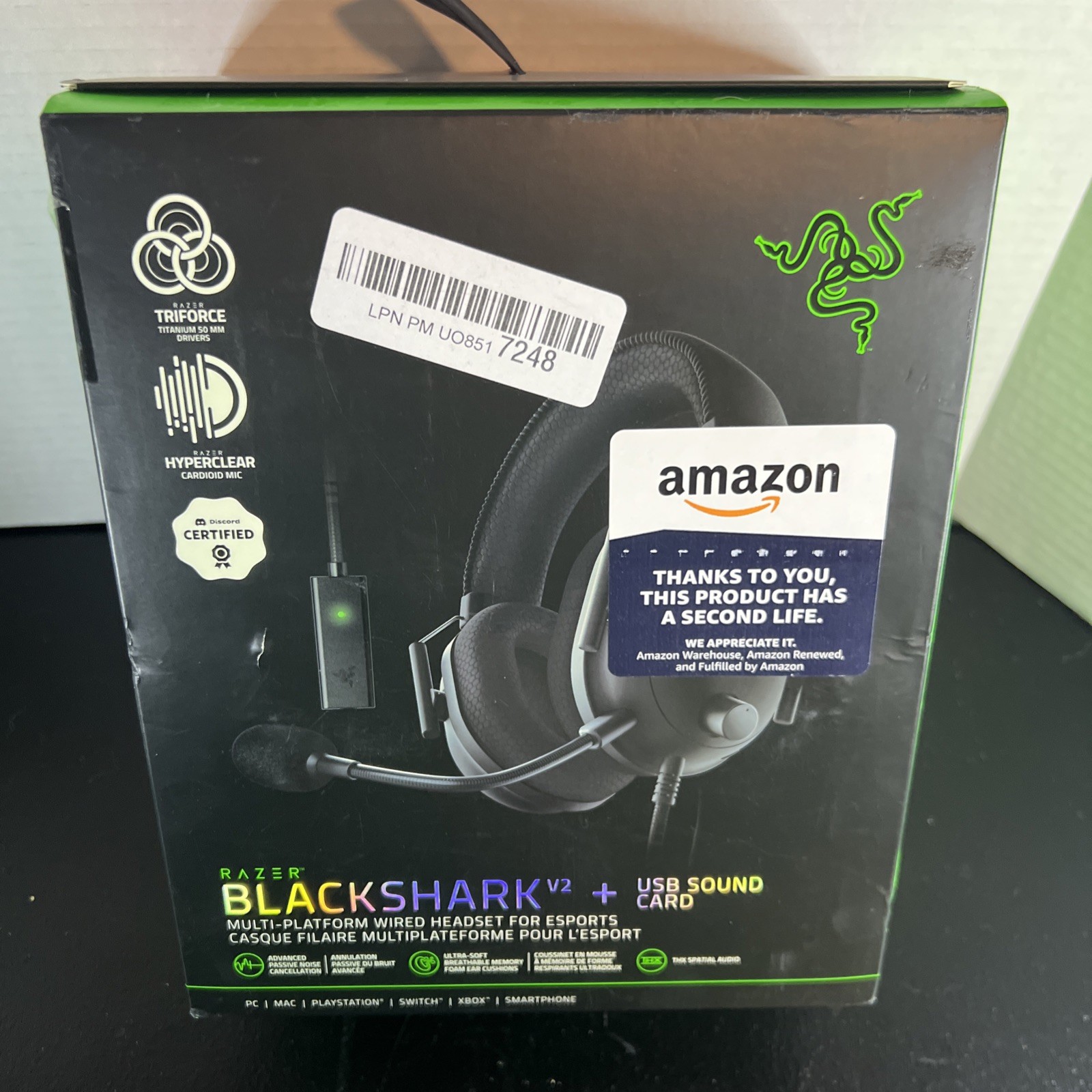 Razer BlackShark V2 X Gaming Headset Wired 3.5mm with Mic – Black Green Logo