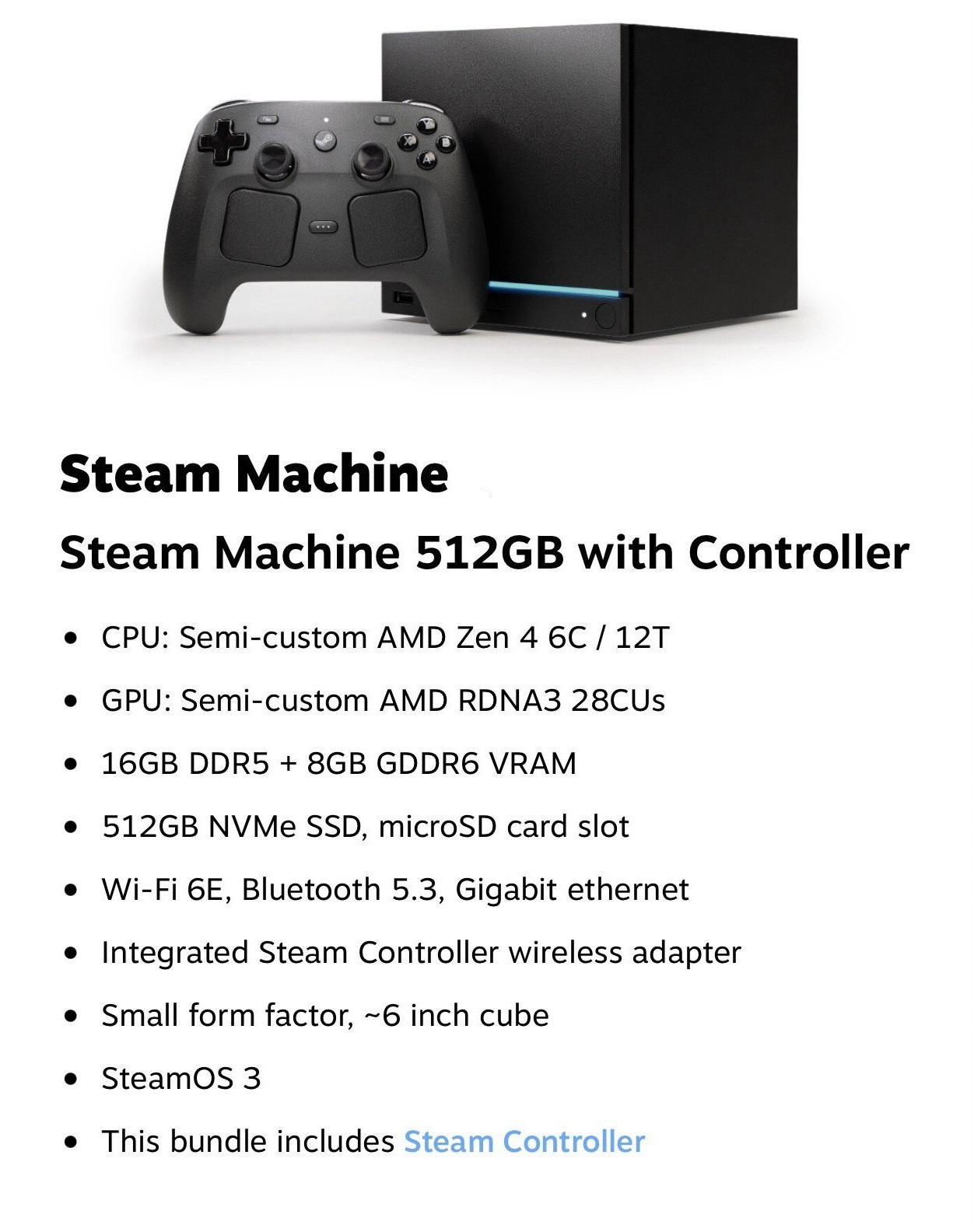 Steam Machine 512GB with Controller Valve PC