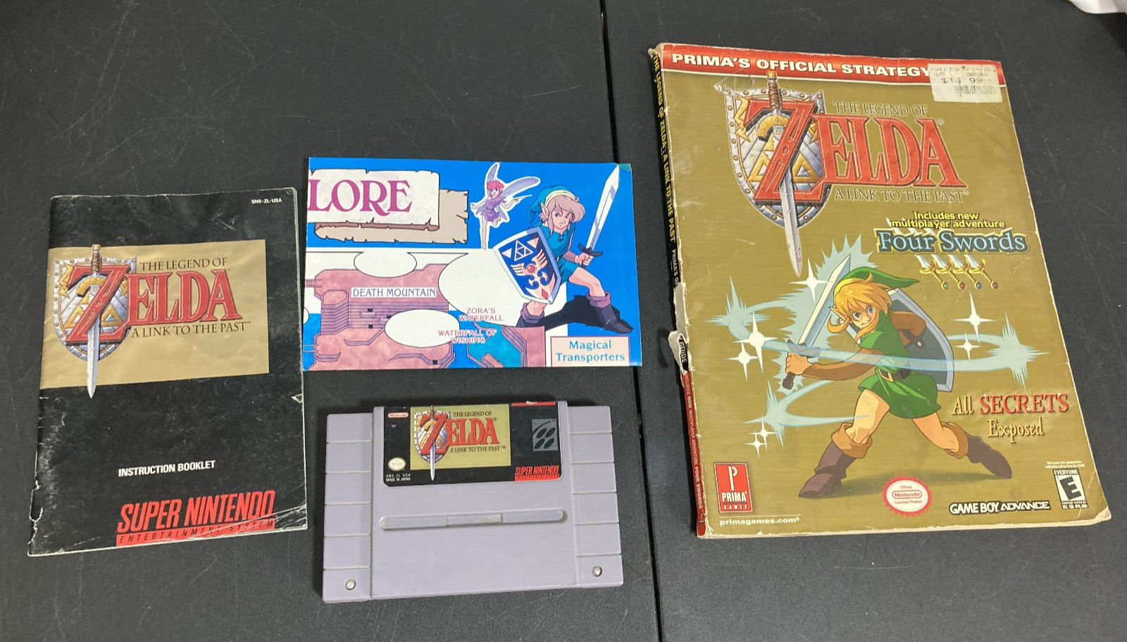 Zelda A Link to the Past Snes Cartridge, Manual, Map, Strategy Guide. Tested
