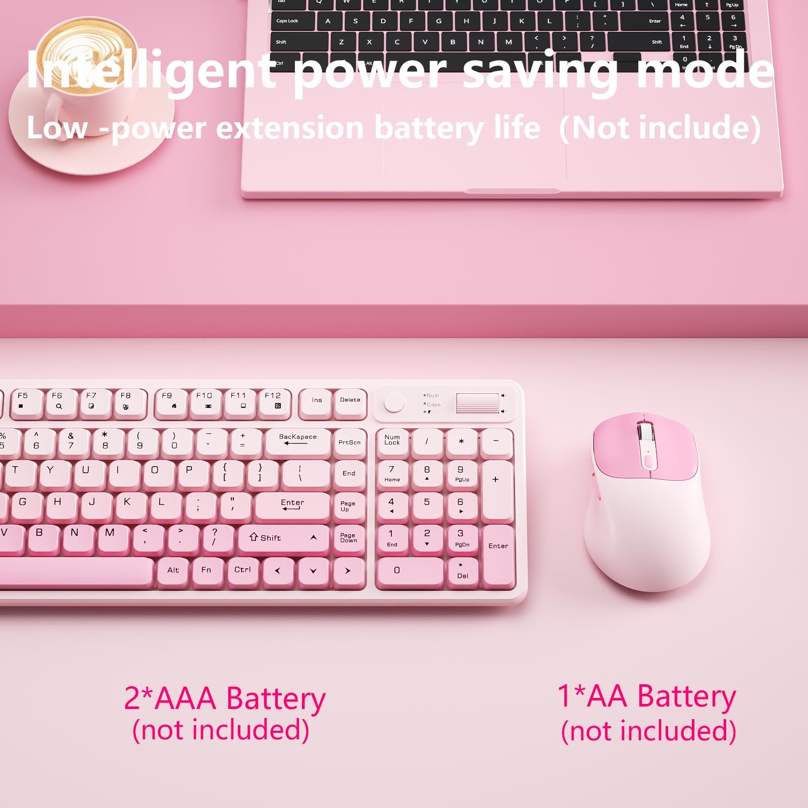 Wireless Keyboard and Mouse Combo, Full-Size USB with Gradient pink