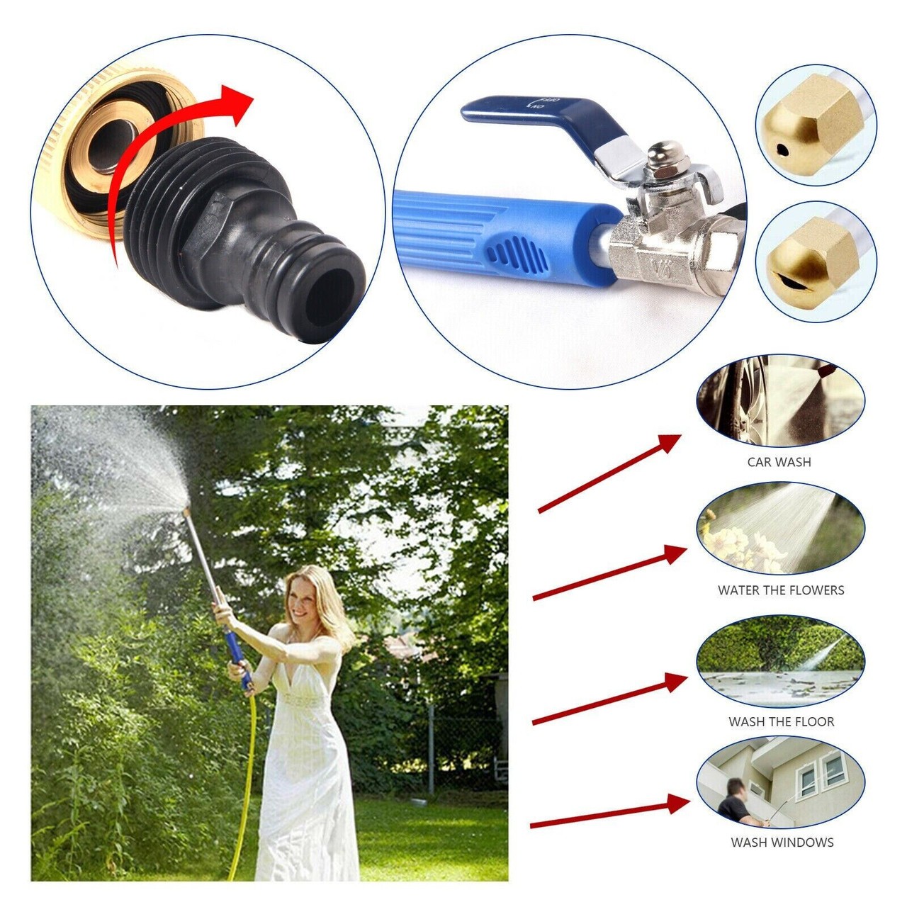 Pressure Washer Garden Hose High Power Water Spray Gun Nozzle Cordless