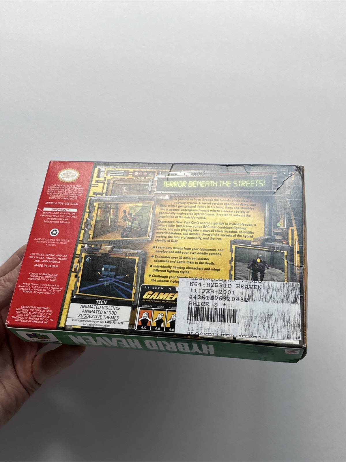 Hybrid Heaven Nintendo 64 N64 Complete In Box CIB Reg Card Blockbuster Rental