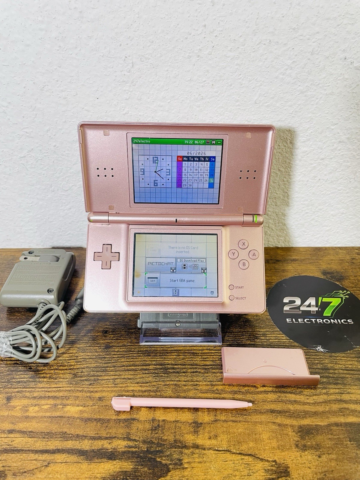 Nintendo DS Lite Pink Handheld Bundle Charger Stylus GBA Player – FOR PARTS READ