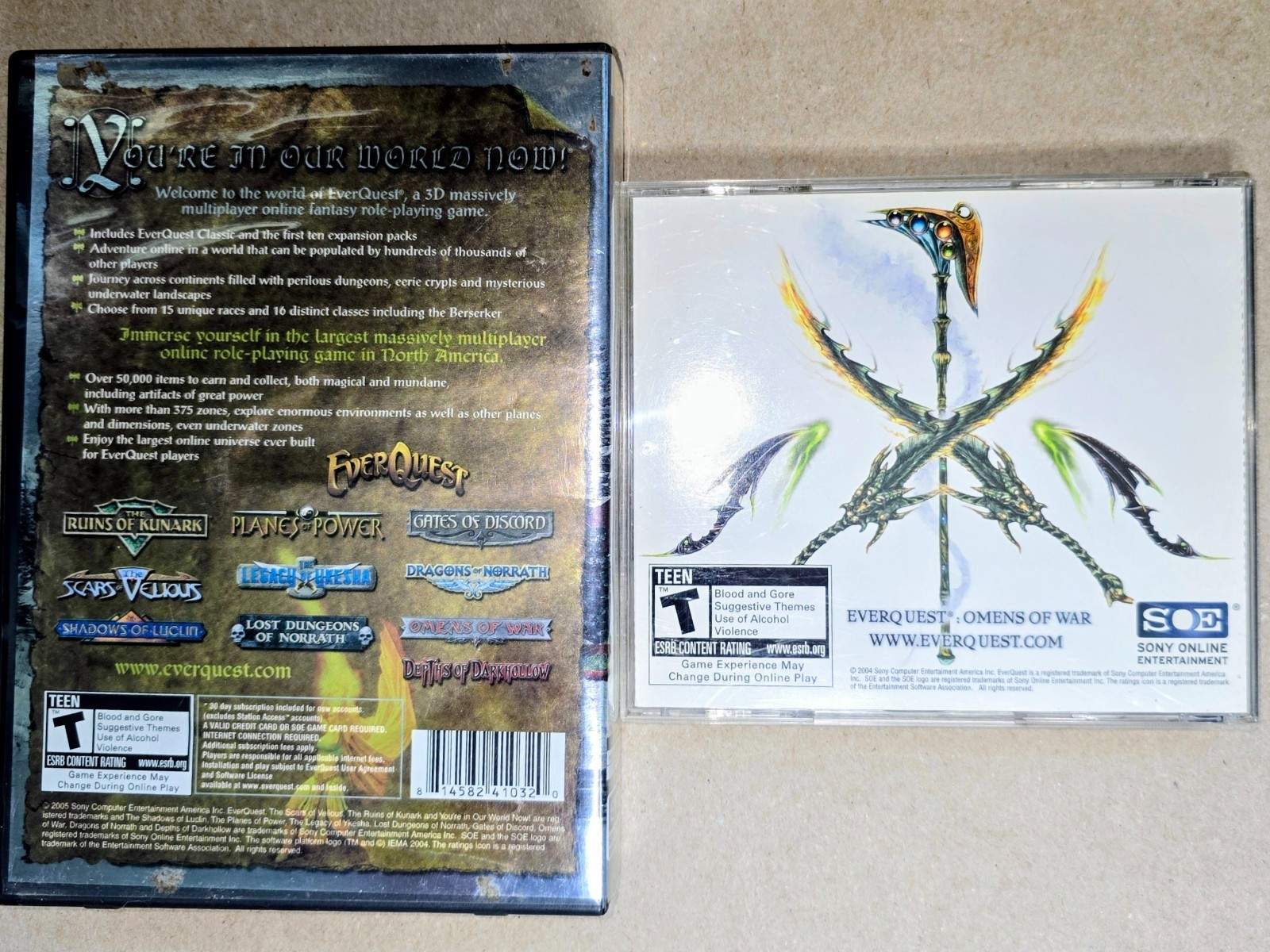 LOT of Sony EverQuest Titanium Edition 5 Disc PC Game Maps Omens of War PC Books